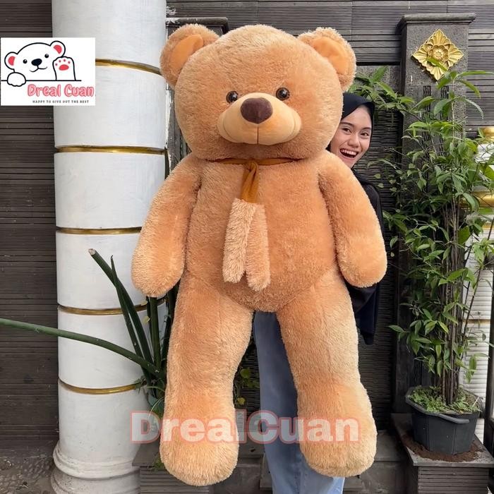 Boneka Teddy Bear Fluffy Syal Polos Besar Jumbo 1,3 meter Premium