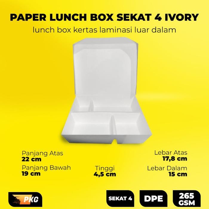 Paper Lunch Box Sekat 4 Putih - Lunch Box Kertas - Paper Lunch Ivory