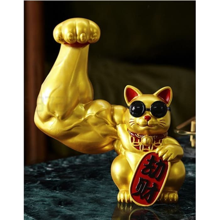 Neko Lucky Cat Gold Muscle Series Strong Hand Kucing Hoki Jepang Emas