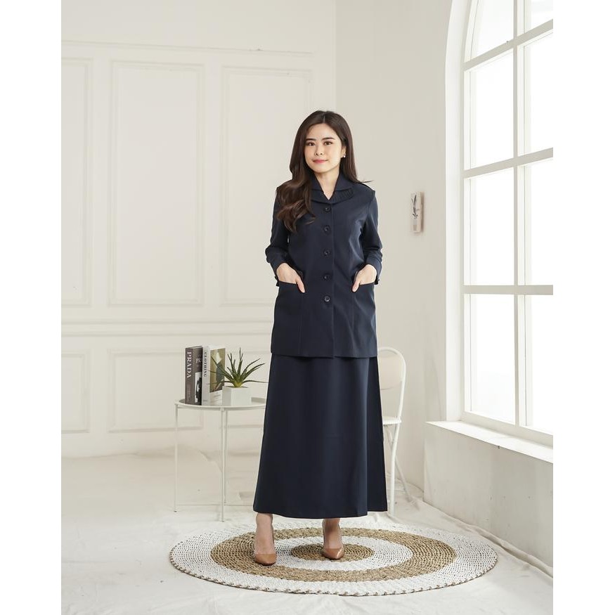 ASLI Seragam PNS Wanita Jas Pemda Wanita PDH Guru Set Rok A - 7010 Navy READY STOCK