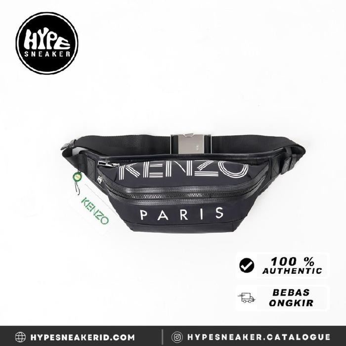 TERMURAH Tas KENZO PARIS TEXT WHITE BLACK WAIST BAG - 36X16CM 100% GINAL READY STOCK