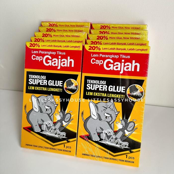 CAP GAJAH LEM PERANGKAP TIKUS DAN HAMA 60gr x 10 - PAKET BUNDLE HEMAT LEM PAPAN GAJAH SUPER GLUE