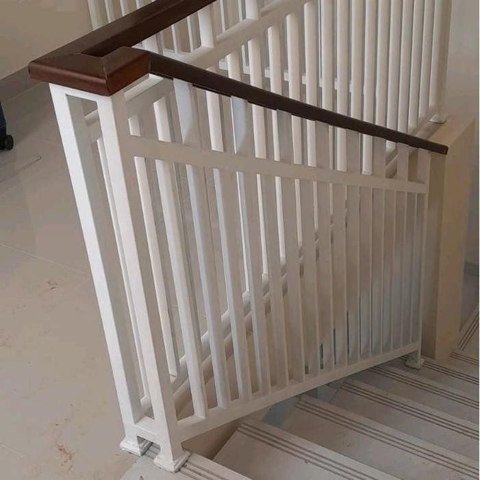 Murah.. Railing Tangga Balkon Handle Besi Dan Kayu Set Minimalis