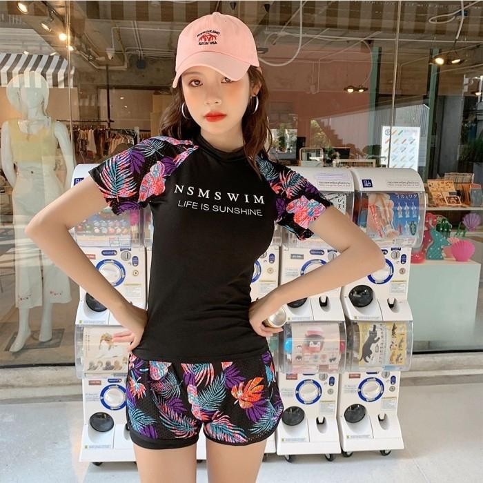 Baju renang set swimwear 2 piece swimsuit berlengan baju renang wanita