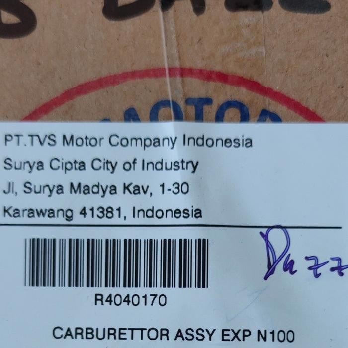 KARBU KARBURATOR ORI TVS DAZZ - R4040170 - CARBURETTOR ASSY EXP N100