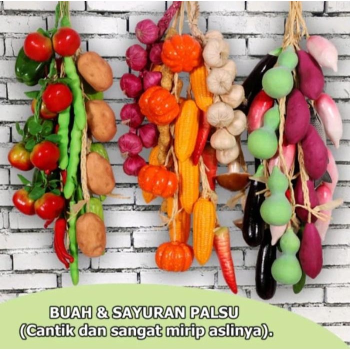 (Allthebest) Buah Sayur Gantung Artificial Fruit Vegetable Hiasan Etalase Dinding Dapur Renteng