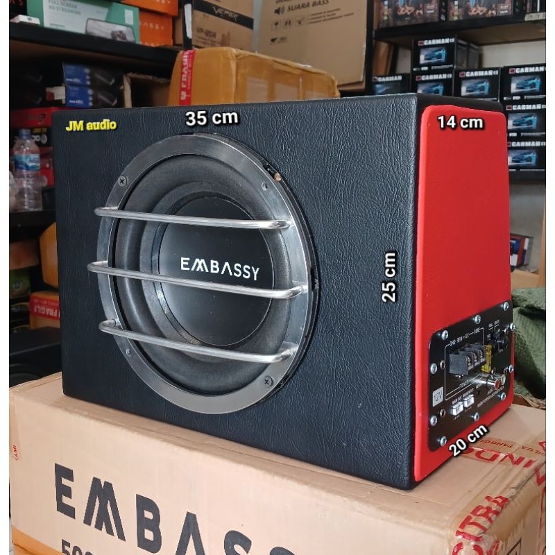 Speaker SUBwoofer ACTIVE 8inch BASS Box Petak EMBASSY ES-844 Max 500 Watt Universal (mobil) 12volt