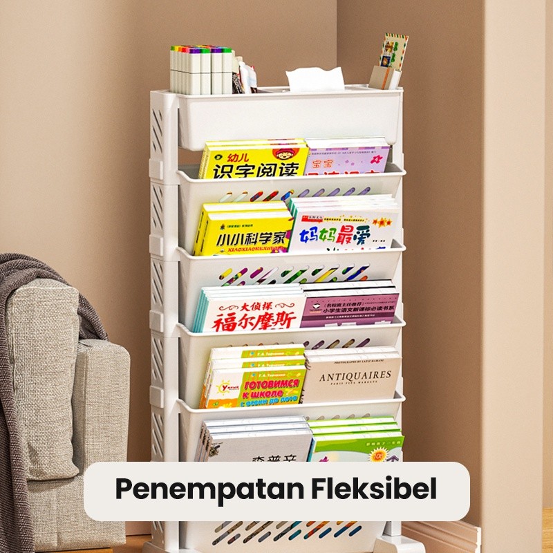 RAK BUKU LEMARI BUKU 4 SUSUN RAK PENYIMPANAN BUKU ALAT TULIS MULTIFUNGSI RAK SUSUN PLASTIK