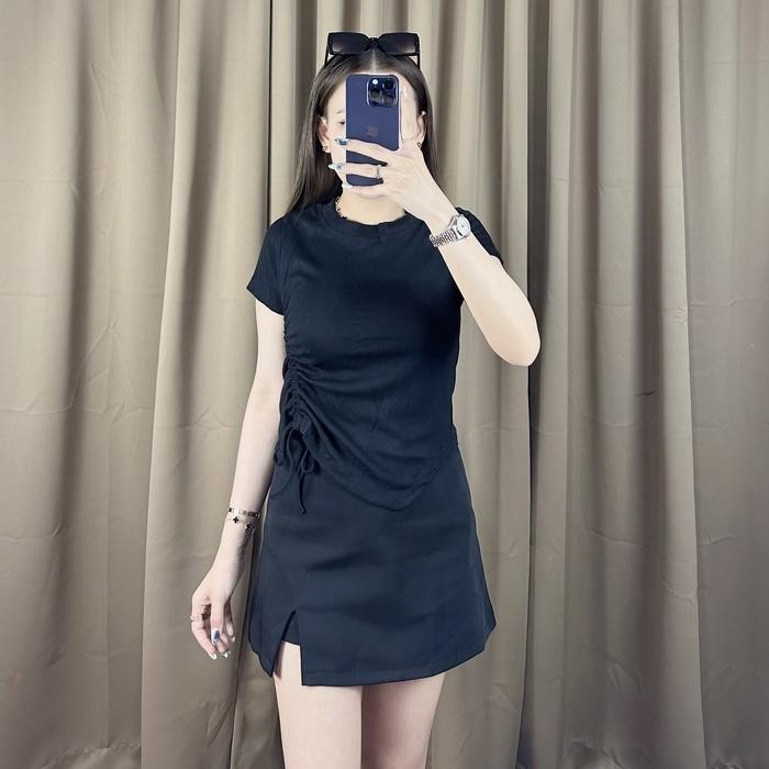 (Allthebest) Scrunch rib top atasan rib kerut