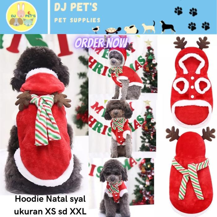 Baju Natal Anjing Dan Kucing Baju Hoodie Natal Syal Santa Untuk Hewan Anabul