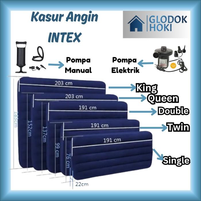 Kasur Angin Intex Original Single Twin Double Queen King Airbed Durabeam Fiber-Tech Kasur Camping