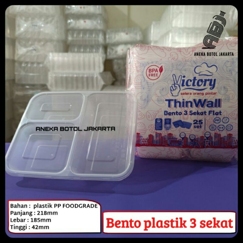 Eleganterra Thinwall Bento Sekat 3 (25 Pcs) Includ Tutup / Thinwall Sekat 3 (Victory) / Box Bento