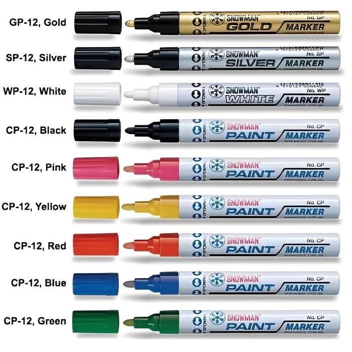 

Victory - Spidol Paint Marker Snowman Permanent Putih Gold Silver - 1 Lusin Isi 12 Pcs