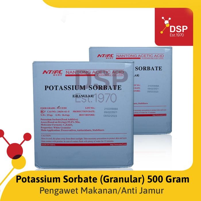 

JTTOP" PENGAWET MAKANAN POTASIUM SORBATE NANTONG EX. RRT FOOD GRADE 500 GRAM