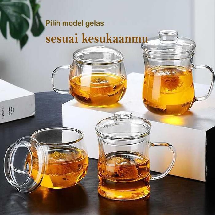 Gelas Kaca Aesthetic Gelas Infuser Saringan Kaca Gelas Infused Water Glass Cangkir Teh Rempah Tea