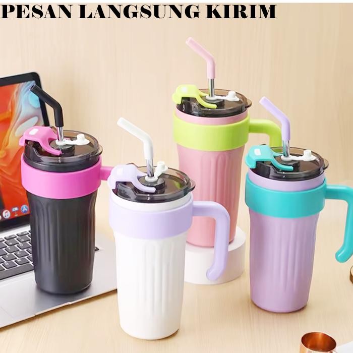 Tumbler Mug Sedotan Tumbler Stainless Gelas Kopi 860ml