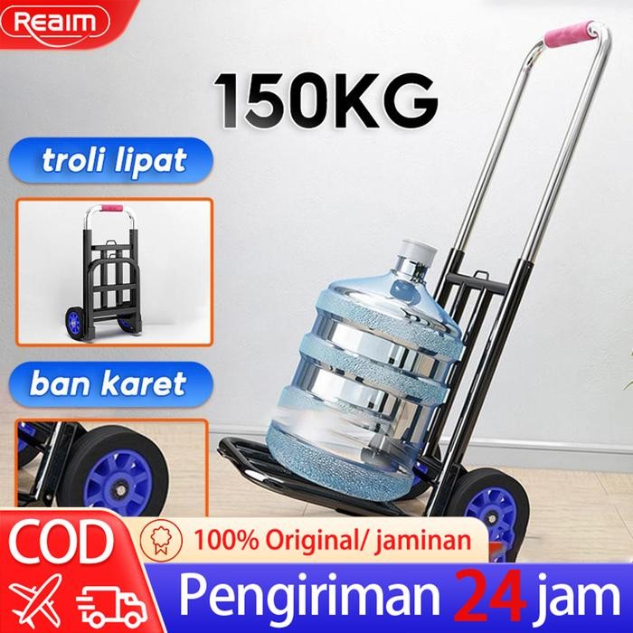 PREMIUM Reaim 150Kg Troli Kargo Lipat Mobil Lipat Roda Karet Senyap/Roda Kristal Troli Besi Troli