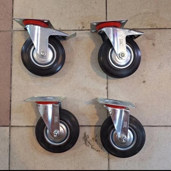 PREMIUM Roda Troli Karet 5 inch 1 set (2Rem+2Hidup)