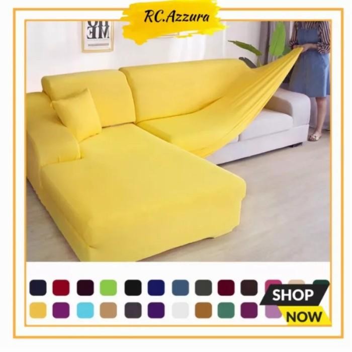 PREMIUM COVER SOFA L SHAPED SIKU SUDUT SARUNG SOFA STRETCH ELASTIS POLOS