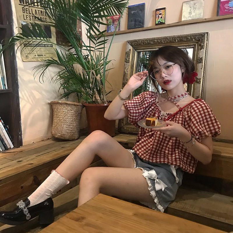 Kawaii Bow Denim Shorts Women Japanese Lace Patchwork Baggy Jean Shorts Summer Y2K Harajuku High