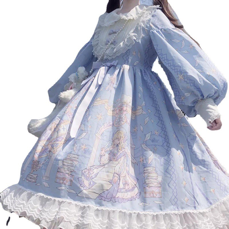 Lolita Dress Sweet Lolita Style Long New Student Cute Long Sleeve Lolita Angel Print Op Lolita Dress