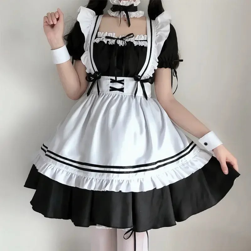 Cute Lolita Maid Cosplay Costume Women Lovely Red Wine Sweet Maid Anime Show Japan Outfit Dress Sexy