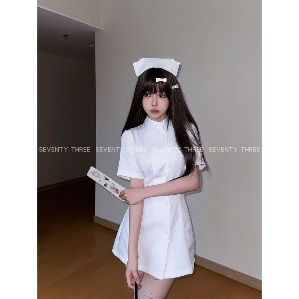 Anime Movie Sexy Nurse Suits Uniform Cosplay Womens Lolita Sexy Costumes Short Sleeve Dress&Hat Set