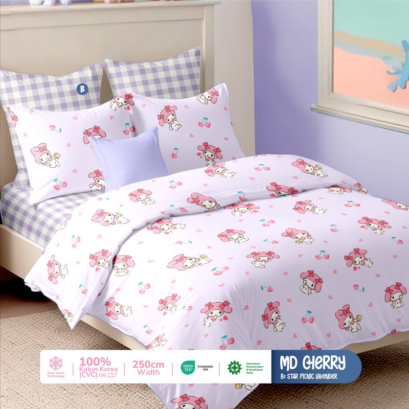 Sprei Set Premium Katun STAR Motif Melody Cherry