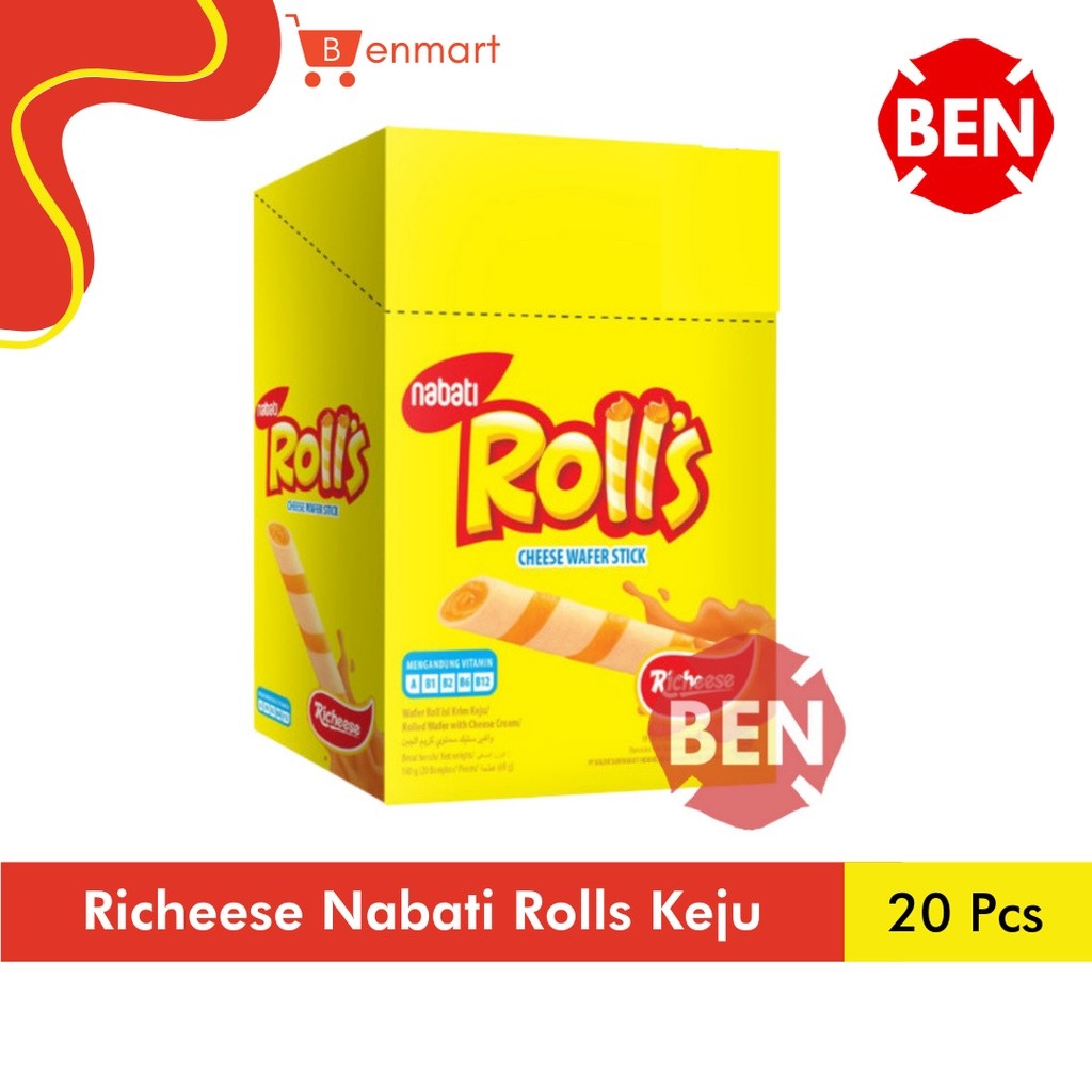

Desyallshop Richeese Nabati Rolls Keju 1 Pak Box 20 Pcs Wafer Stick Cheese 500