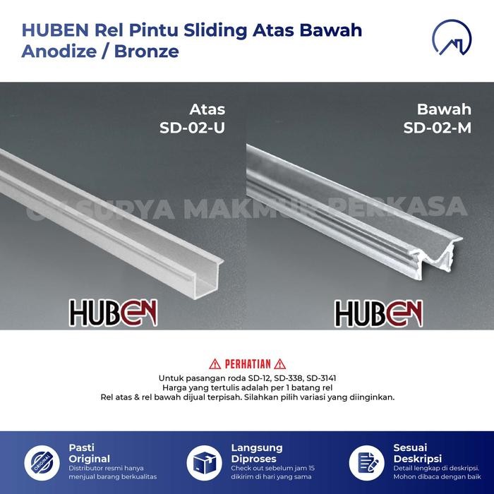 PREMIUM HUBEN Rel Aluminium Sliding SD-02 U dan M 3 Meter