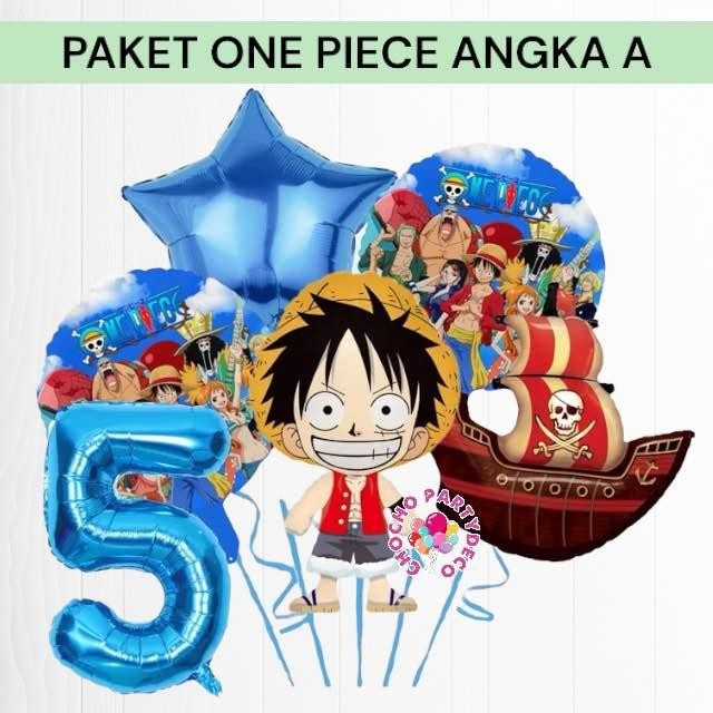 PREMIUM Paket Balon ONE PIECE Angka A / Dekorasi Ulang Tahun One Piece