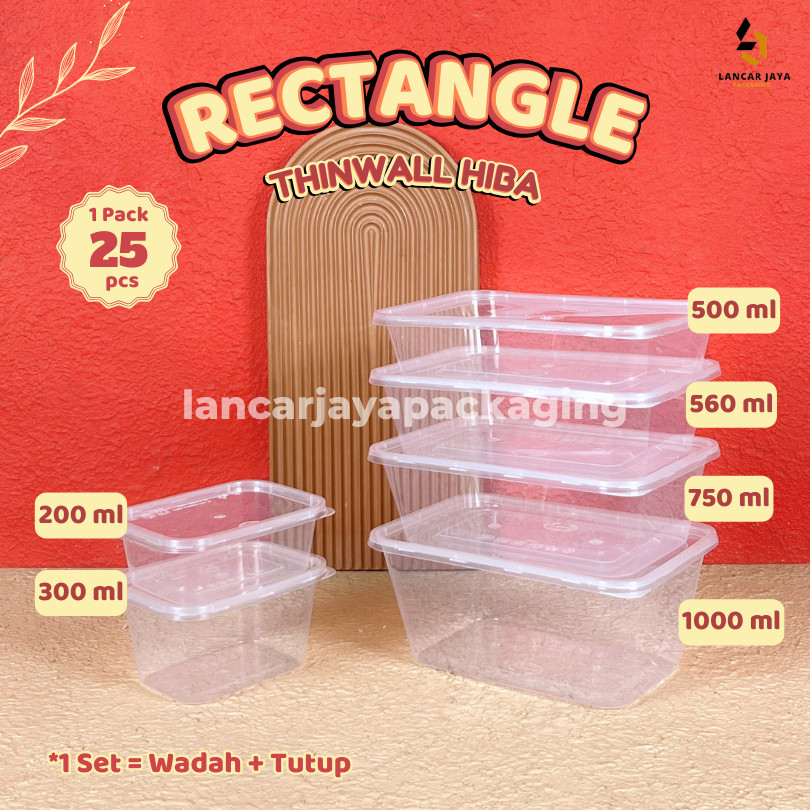 HIBA Thinwall Rectangle Kotak Makan Plastik Persegi Panjang Wadah Makan 200 300 500 650 750 1000 ml