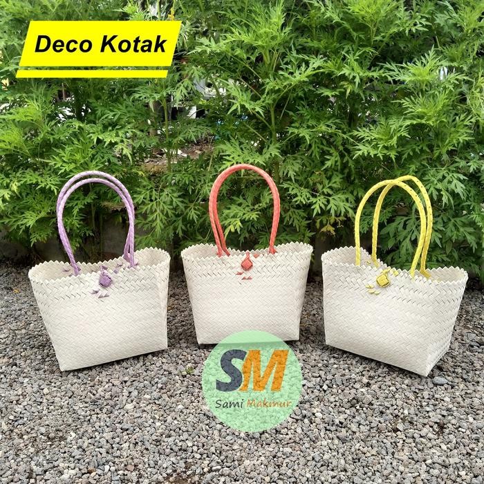 PREMIUM Tas Anyaman Plastik Deco Kotak / Tas Jinjing Piknik Belanja Hajatan