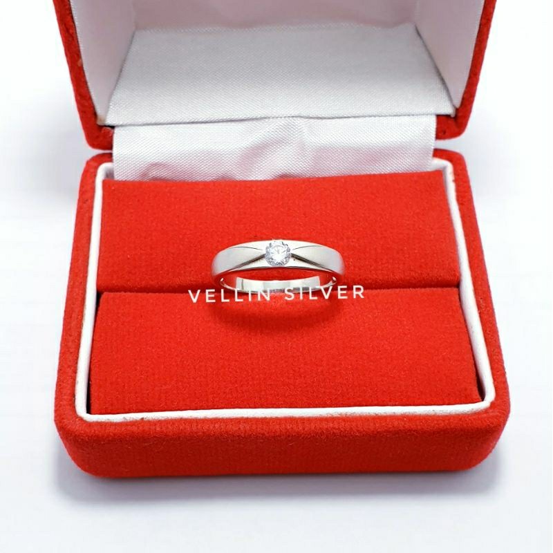 Cincin Silver 925 Asli Lapis Emas Putih - Cincin Pria Cincin Wanita Perak 925 Model Satu Mata