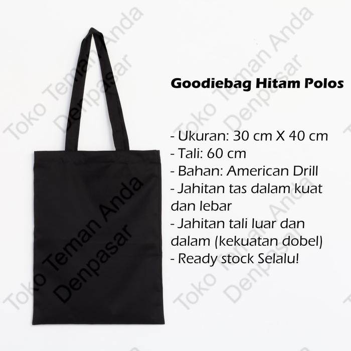 PREMIUM Tas Tote Bag Hitam Drill Polos (Totebag / Goodie Bag) Belanja Wanita