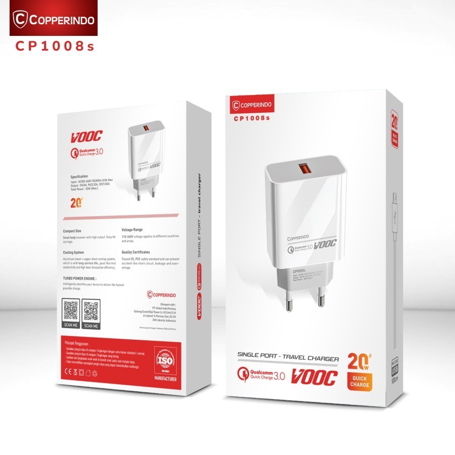 COPPER Charger Support Fast Charging 20watt ( CP1008s ) Support VOOC + Quick Charge