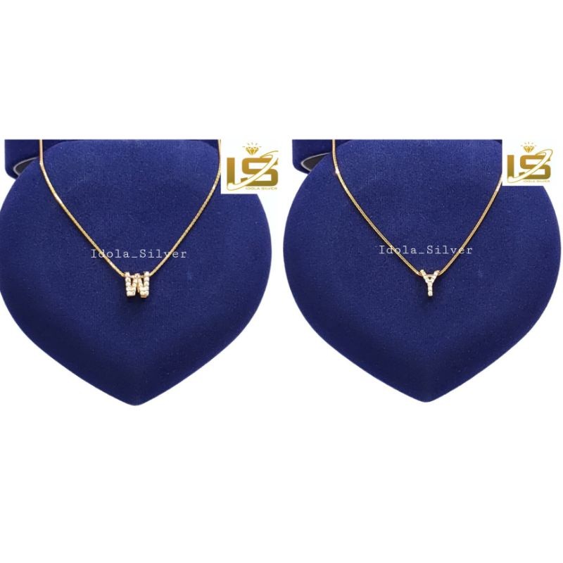 KALUNG PERAK ASLI SILVER WANITA 925 LAPIS EMAS MODEL LIONTIN HURUF INISIAL ALFABET LIONTIN HURUF