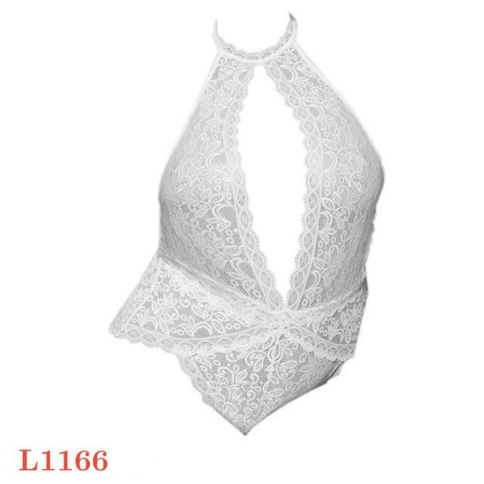 L1166 Lingerie Sexy Baju Tidur Dinas Malam Wanita Jumbo Model Teddy Halter Putih