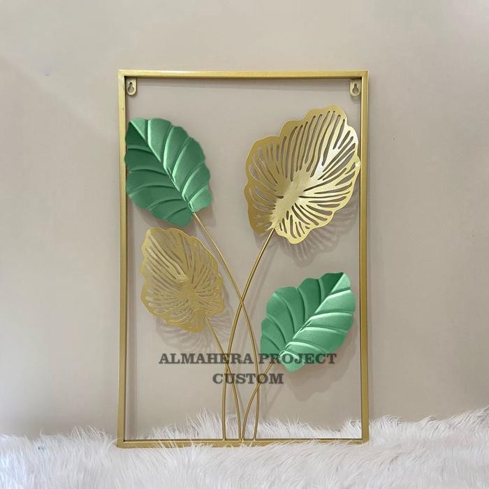 Wall Decor Leaf Hiasan Dinding Ukuran 40x60 Model Terbaru -hijau Hanging Decor