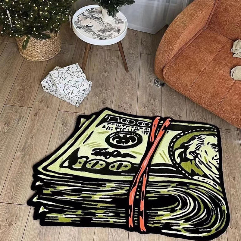 Karpet Uang Kertas Seni Kreatif Karpet Kamar Tidur Lembut Nyaman Karpet Dekorasi Ruang Tamu Uang Kar