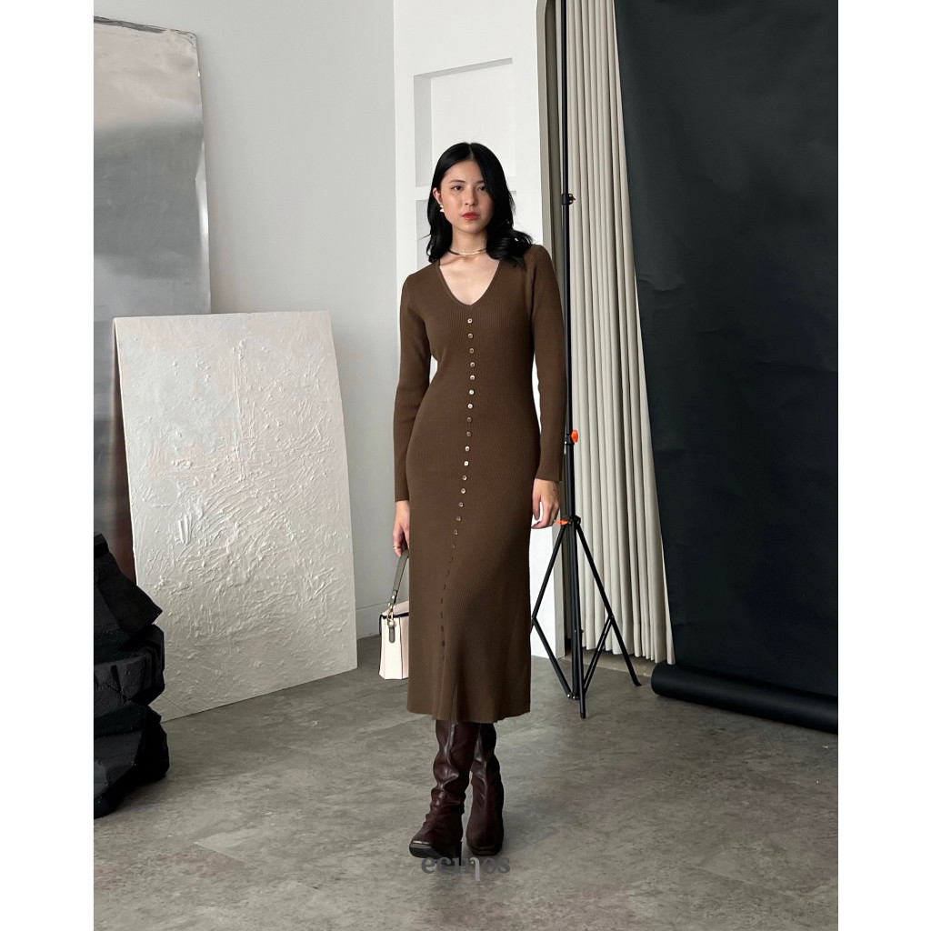 Ecinos - Natasha Knitted Dress V-Neck Midi WE