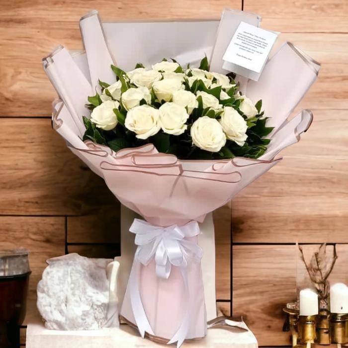 lyigyophile Buket bunga mawar putih asli