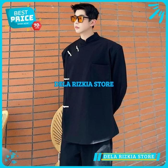 CHEONGSAM KOREAN STYLE KAOS PRIA KATUN HITAM PUTIH / CHEONGSAM KOREAN STYLE KAOS PRIA KATUN HITAM