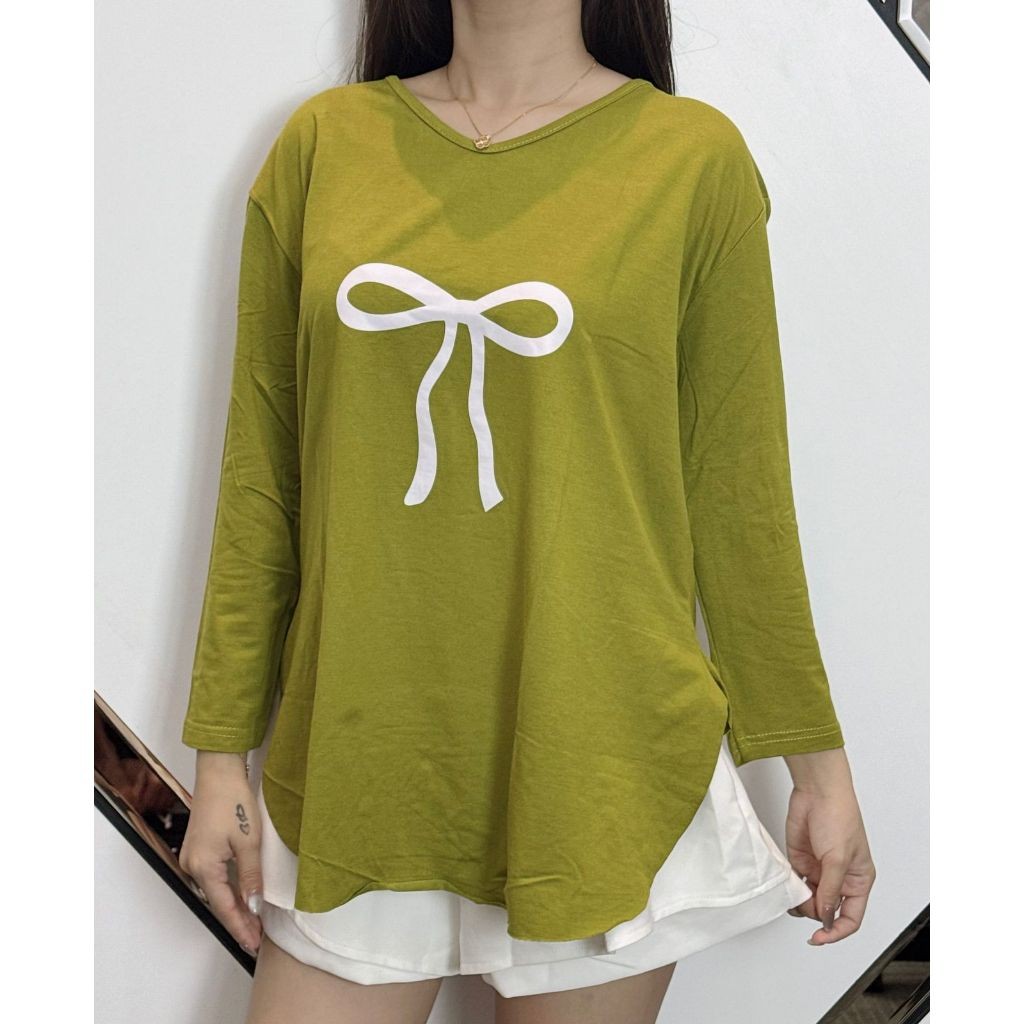 Kaos oversize lengan 7/8 Big Bow Top / Kaos Oversize Pita / Kaos wanita jumbo WE