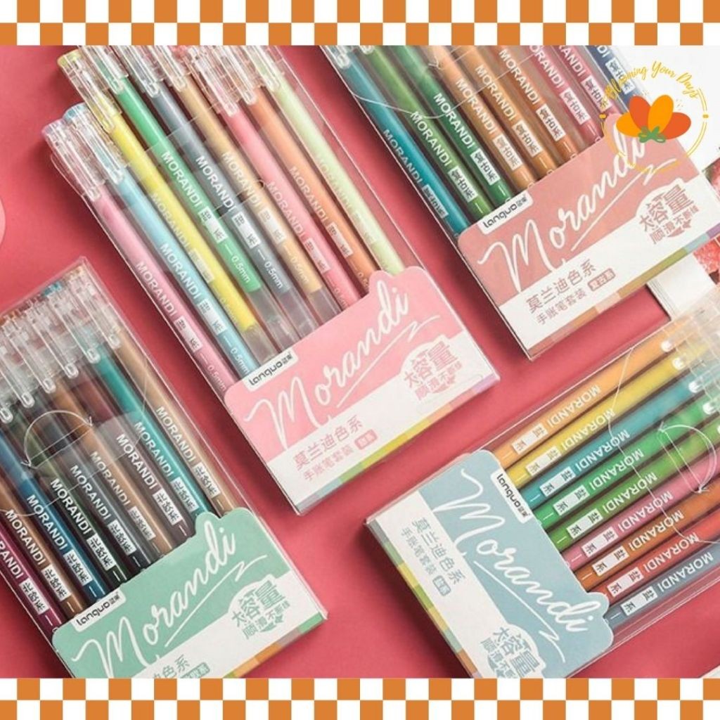 

9pcs Pastel Pen Gel Set Pulpen warna warni 0.5mm pena pulpen aesthetic morandi journal marker gel