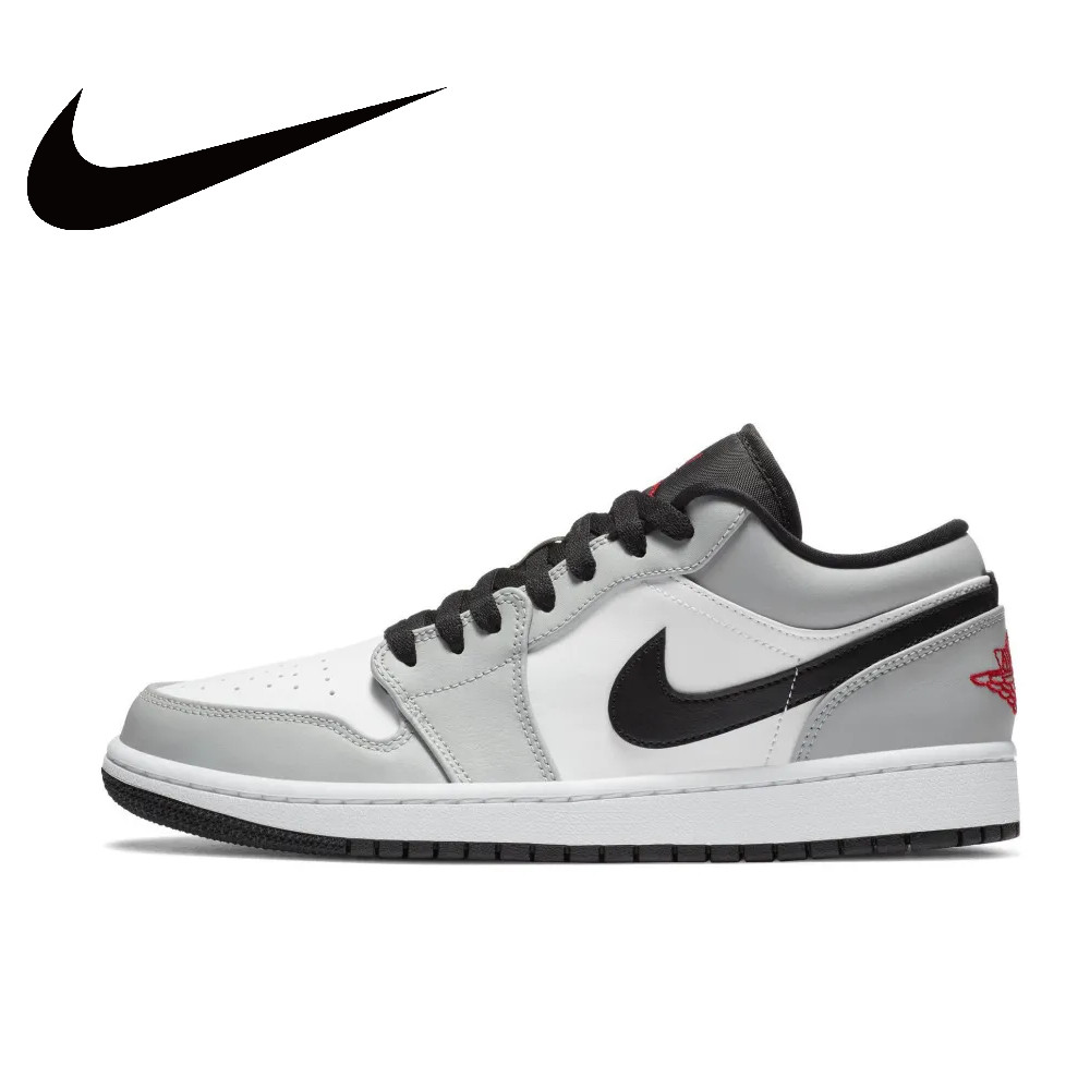 NIKE Air Jordan 1” Light Smoke Grey Synthetic Leather Anti-slip Wear-resistant Low Top Retro Basketb
