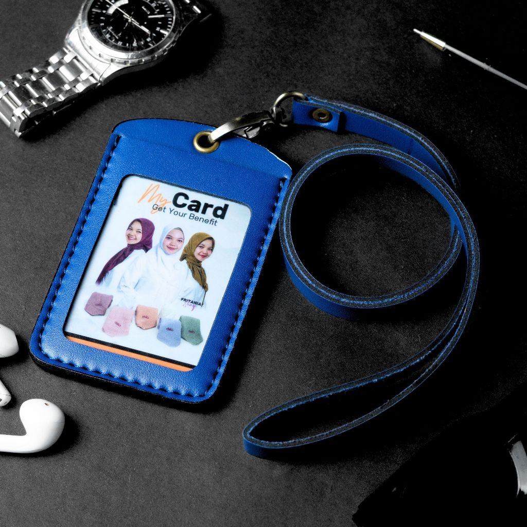 

Tempat Kartu ID Card Kulit Holder Gantungan Nama Tag Lanyard Kulit Alfino