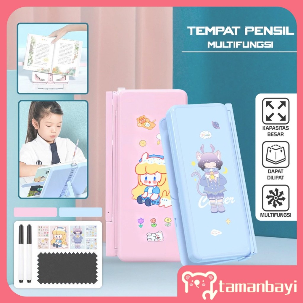 

Tempat Pensil 2IN1 Multifungsi Dengan Tatakan Buku dan Papan Tulis Praktis Kotak Pena Rak Buku Baca,
