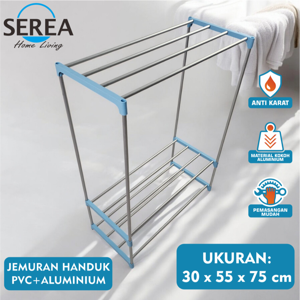 Jemuran Handuk / Aluminium Minimalis + Konektor PP 4 Handuk / Rak 4 Handuk Aluminium Minimalis +