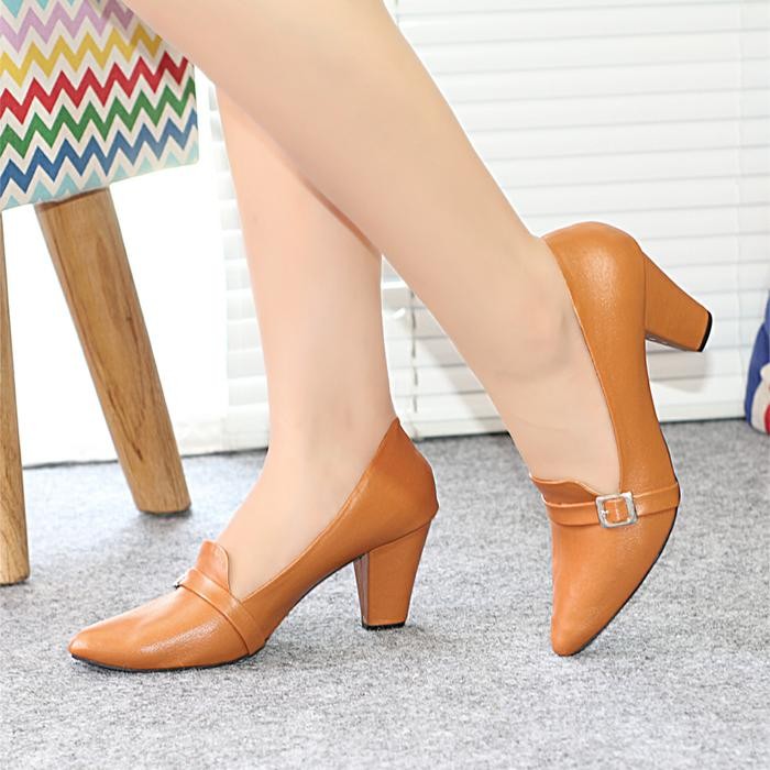 JTTOP" SEPATU KERJA KANTOR PANTOFEL WANITA KULIT MURAH PMS17 HAK TINGGI (5-8 CM)